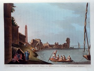 Außenansicht der antiken Mauer von Alexandria mit dem Obelisken von Kleopatra