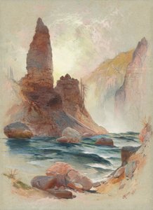 Turm bei den Tower Falls, Yellowstone, 1872 (Aquarell und Gouache über Graphit) von Thomas Moran