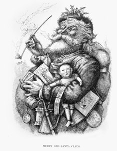 Fröhlicher alter Weihnachtsmann, graviert vom Künstler