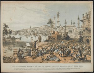 Das verräterische Massaker an englischen Frauen und Kindern in Cawnpore durch Nena Sahib während des indischen Aufstands von 1857 von Thomas Packer