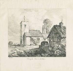 Edingale Kirche (Feder- und Tuschzeichnung) von Thomas Peploe Wood