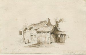 Fradswell - Cottage auf der Heide: Bleistift- und Waschzeichnung von Thomas Peploe Wood