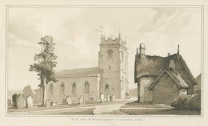 Milwich Kirche und Pfarrhaus: Feder- und Waschzeichnung, nd [?1838] von Thomas Peploe Wood
