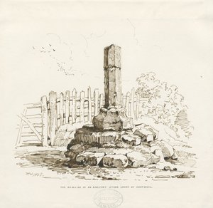 Moreton - Überreste des Steinkreuzes in Chatwell: Federzeichnung, 1838 von Thomas Peploe Wood