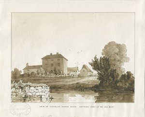 Norbury Herrenhaus: Sepiawaschzeichnung, 1838 von Thomas Peploe Wood