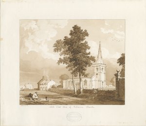 Rolleston Church: Rot-Sepiazeichnung, 1836 von Thomas Peploe Wood