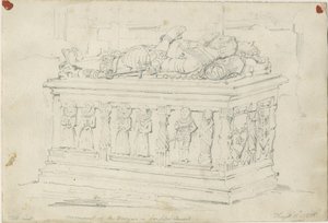 Seighford Church - Grab von William und Mercy Bowyer: Bleistiftzeichnung von Thomas Peploe Wood