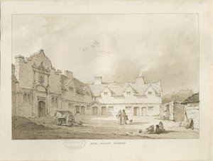 Stafford - Alms Houses: Sepia-Zeichnung, undatiert [1837] von Thomas Peploe Wood