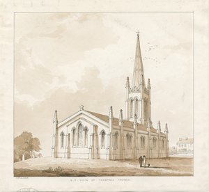Tunstall Kirche: Feder- und Tuschzeichnung, 1838 von Thomas Peploe Wood