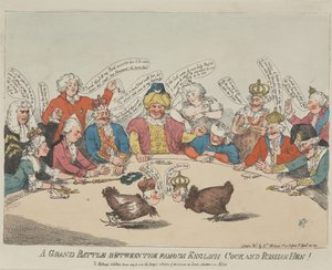 Eine große Schlacht zwischen dem berühmten englischen Hahn und der russischen Henne! von Thomas Rowlandson