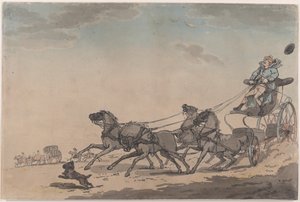 Ein Vierspänner oder die durchgehende Kutsche, 1791-93 von Thomas Rowlandson