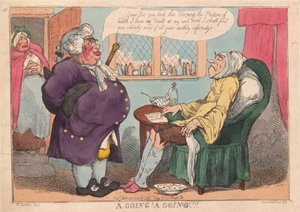Ein Gehen, Ein Gehen!!, veröffentlicht 1813 (handkolorierter Stich) von Thomas Rowlandson
