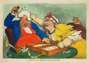 Ein Treffer beim Backgammon (farbige Radierung) von Thomas Rowlandson