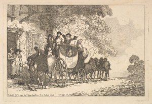Eine beladene Postkutsche vor einem Posthaus von Thomas Rowlandson