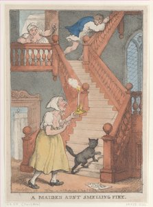 Eine alte Jungfer riecht Feuer von Thomas Rowlandson