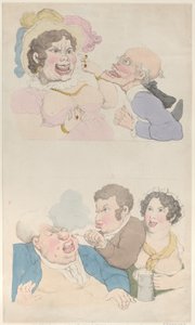 Ein Mann wird von einer Frau verführt und raucht einen Kunden von Thomas Rowlandson
