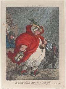 Eine Hebamme geht zu einer Geburt, 12. Februar 1811 von Thomas Rowlandson