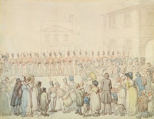 Eine Überprüfung der Northamptonshire-Miliz in Brackley, Northants von Thomas Rowlandson