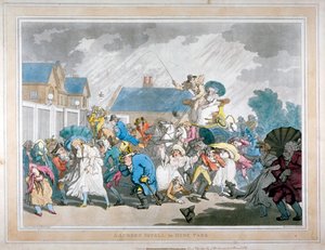 Ein plötzlicher Sturm im Hyde Park, London, 1791 von Thomas Rowlandson