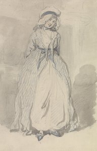 Eine junge Frau in einem blau gestreiften Kleid von Thomas Rowlandson