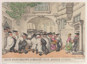 Bacon Faced Fellows of Brazen Nose, Broke Loose, 1811 von Thomas Rowlandson