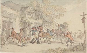 Pferdewechsel an einer Poststation in Frankreich von Thomas Rowlandson