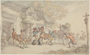 Pferdewechsel an einer Poststation in Frankreich von Thomas Rowlandson