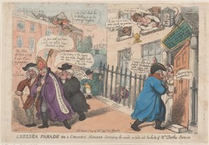 Chelsea Parade oder ein krächzendes Mitglied, das das Innere, Äußere und Hintere untersucht von Thomas Rowlandson