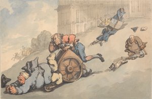 Komforts von Bath: Gichtkranke fallen auf steilem Hügel von Thomas Rowlandson