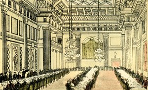 Dr. Syntax in der Freimaurerhalle von Thomas Rowlandson