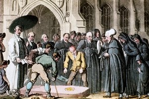 Dr. Syntax beobachtet, wie der Sarg seiner Frau ins Grab gesenkt wird von Thomas Rowlandson
