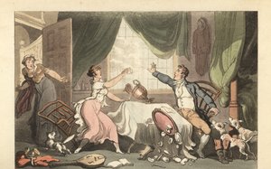 Englischer Gentleman streitet mit seiner Frau über Geld von Thomas Rowlandson
