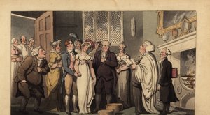 Englischer Gentleman heiratet seine Braut in einem herrschaftlichen Haus von Thomas Rowlandson