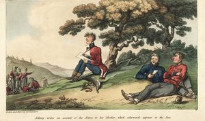 Fähnrich Johnny Newcome schreibt einen Brief an seine Mutter über die Schlacht von Salamanca von Thomas Rowlandson