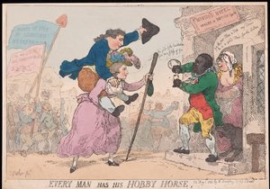 Jeder Mann hat sein Steckenpferd, veröffentlicht 1784 (handkolorierter Stich)