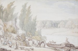 Bauernhof am Ufer eines Flusses von Thomas Rowlandson