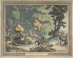 Fuchsjagd [Satz von vier]: 2. Hirsch in der Enge. Szene in der Nähe von Taplow Berks von Thomas Rowlandson