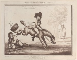 Pferdefähigkeiten, Skizze 7: Ein Zivilist!!, 1. August 1799 von Thomas Rowlandson
