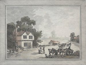 Pferde und Karren auf einer Landstraße