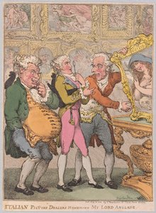 Italienische Bilderhändler täuschen meinen Lord Anglaise, veröffentlicht 1812 (handkolorierter Stich) von Thomas Rowlandson