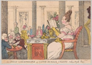La Belle Liminaudiere im Café de Mille Collone, Palais Royal, Paris, veröffentlicht 1814 von Thomas Rowlandson