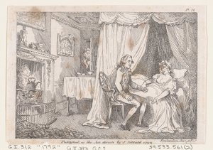 Lady Booby versucht, den makellosen Joseph zu verführen, aus Die Abenteuer von Joseph Andrew..., 1792