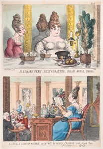 Madame Very Restauranteur, Palais Royal Paris und La Belle Liminaudiere im Café De Mille..., 1814 von Thomas Rowlandson