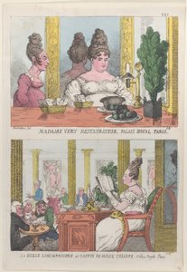 Madame Very Restauranteur, Palais Royal Paris und La Belle Liminaudiere im Café De Mille, 1814 von Thomas Rowlandson