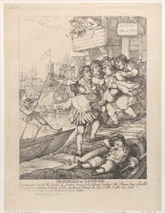 Elend von London: Betreten einer der Brücken von London oder einer der Passagen von Thomas Rowlandson