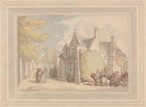 Mönche, die vor einem Kloster zechen von Thomas Rowlandson