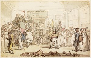 Napoleons Kutsche wird von modischen Londonern betrachtet, aus "Eine historische Darstellung der Kampagne in den Niederlanden, 1815", 1817 von Thomas Rowlandson