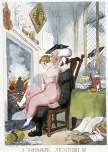 Alter Mann (geistlich) betastet eine junge Frau, die auf seinen Knien sitzt - Karikatur von Rowlandson von Thomas Rowlandson