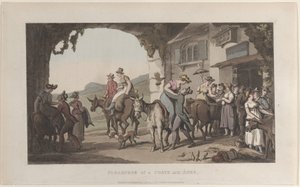 Vergnügungen einer Poste Aux Ânes, aus Journal of Sentimental Travels in the Southern Provin..., 1821 von Thomas Rowlandson
