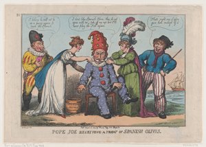 Papst Joe erhält eine Leckerei aus spanischen Oliven, 23. August 1808 von Thomas Rowlandson